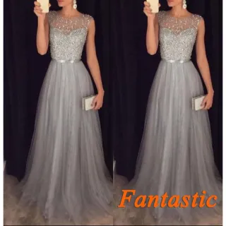 Vestido de Baile Longo em Renda para Festa Noturna de Casamento - M