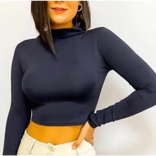 Lançamento: Blusinha Manga Longa Suplex Cropped Gola Alta Moda Outono Inverno - Vermelho