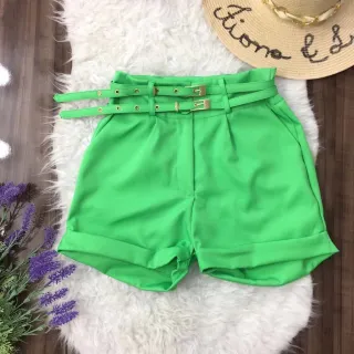 Feminina Alfaiataria Short Com 2 Cinto - Rosa Pink