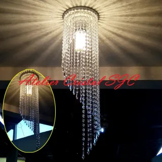 Economia de energia - Lustre luminária 68 cm com pingentes para cortina - Único