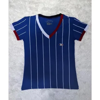 Gola Colorida Baby Look Listrada Giz Estampa - Vermelho