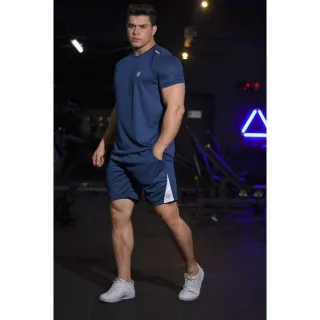 Conjunto Esportivo Masculino Dry Fit - Camiseta e Bermuda Refletiva - Azul Marinho