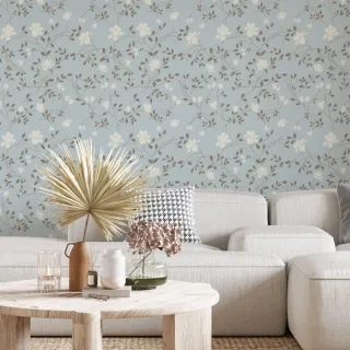 Adesivo Floral Azul Quarto Sala - Papel de Parede Autocolante Lavável 1m x 50cm - Único