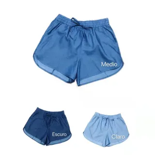 Importado Verão Jeans Shorts Feminino - Cintura Elástica e Bolsos - Azul Escuro