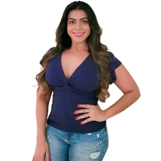 Promoção Blusa Manga Curta Decotada Canelada - P M G - Preta