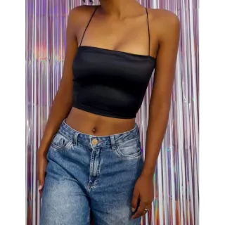 Cropped Faixa acetinado Top com costas nuas - Rosa