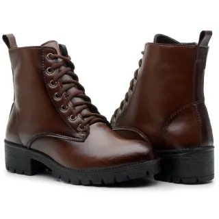 Bota Tratorada Feminina Confortável Salto Baixo Médio Resistente - Dona Beja - Capuccino