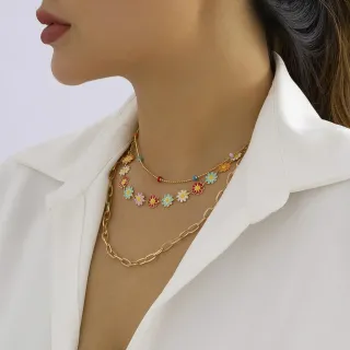 Colar de Gargantilha Pequena Colorida Separável em Camadas para Mulheres - Escolha de Valor - Colorido