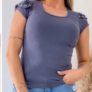 T-shirt Feminina Dupla Manga Blusa - Marinho