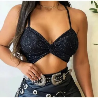 Top Cropped de Paetês com Lantejoulas - Nozinho - Prata