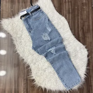 Mom Jeans Sem Lycra com Cinto - Calça de alta qualidade - Escuro