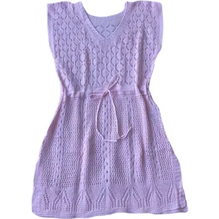 Moda Tricot Verao Fenda Acinturada Praia Curta - Pink