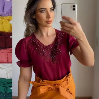Moda Evangélica de alta costura: Blusas únicas com bordados e detalhes - MODELO 8