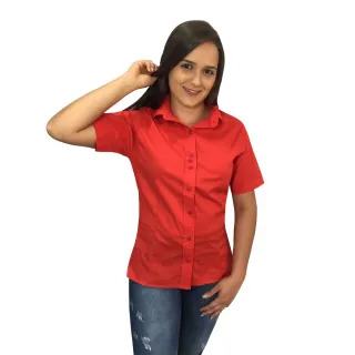 Promoção Camisa Social Feminina Manga Curta - Azul Royal