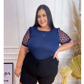 Blusa Moda Evangélica Plus Size com Manga Princesa, Barata e Estilosa Tule - Avelã
