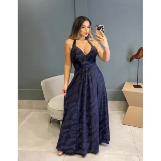 Vestido de festa longo com brilho discreto - Convidadas formaturas barato - Verde escuro LISO