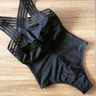 Moda Praia - Body/maiô com Bojo Removível, Alças de Elástico Versátil - PRETO/PRETO