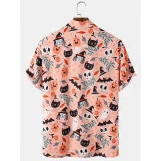 Camisa masculina verão gatinho bruxas abóboras halloween - PP