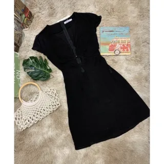 Vestido de Verão Curto 2021: Tecido Liso, Detalhe Frontal - Amarelo