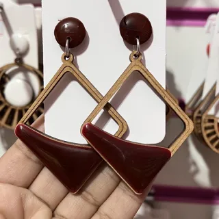 Feminino Brinco Madeira Mdf com resina - A15