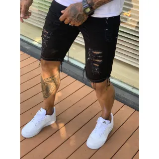 Envio em 24h: Bermuda Jeans Masculina Premium Rasgada e Desfiada 2021 - Preta