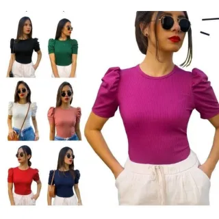 Blusinha Canelada Manga Curta Feminina Princesa Bufante