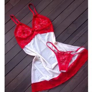 Calcinha Sensual de Tule Acompanha Camisola Lingerie Sem Bojo