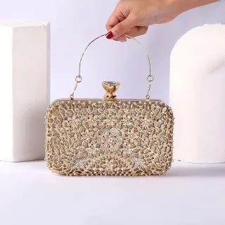 Bolsa de Festa Elegante com Flor - Clutch Diamante Crystal - Preto