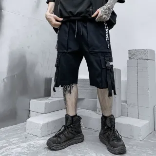 Bermuda Masculina Streetwear Solta Verão Cargo Shorts - Preto