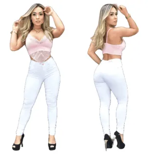 Calça Skinny Feminina Branca de Cintura Alta em Jeans com Elastano - 54