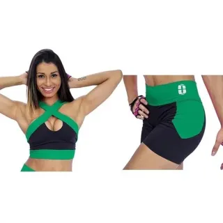 Top Cruzado + Short Cós Alto Conjunto Fitness Feminino - Branco