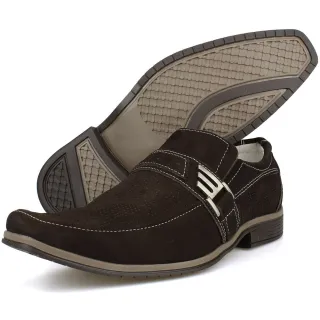 Sapato Nobuck Masculino Social Couro Sem Cadarço - Azul