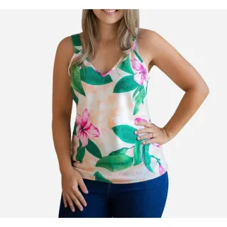 Estampada Alça Larga Viscose Blusa de Alcinha - M