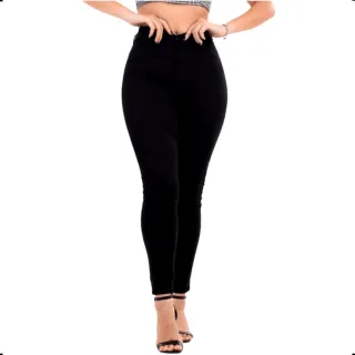 Levanta Bumbum Calça Preta Feminina Cintura Alta em Sarja com Elastano - Preto