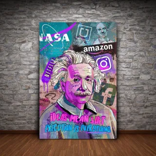 Decoração moderna: Quadro Albert Einstein grafite 40x60 para sala, quarto e hall - Único