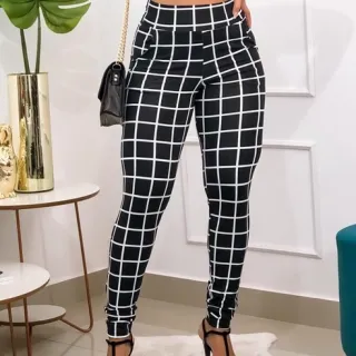 Sucesso Blogueira Calça - xadrez preto