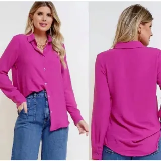 Moda Feminina - Camisa Social Manga Longa em Tecido Duna - Azul Royal