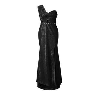 Vestido Longo de Formatura/Festa/Madrinha com Decote V e Lantejoulas - Em Estoque - Preto
