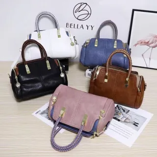 Alça Transversal Bolsa Baú Feminina Média Couro Sintético 3002/3003 - Bege com Caramelo