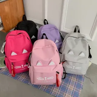 Pronta Entrega Mochila Feminina Ulzzang Harajuku Com Estojo - Grande Capacidade - cinza com estojo