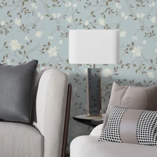 Adesivo Floral Azul Quarto Sala - Papel de Parede Autocolante Lavável 1m x 50cm - Único