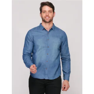 Lavagem Especial Camisa Jeans Masculina Lisa Importado - Azul Marinho
