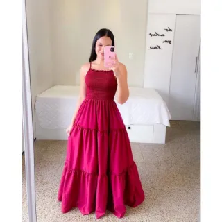 Moda Feminina: Vestido Longo Estampado Lastex Lola - Vermelho