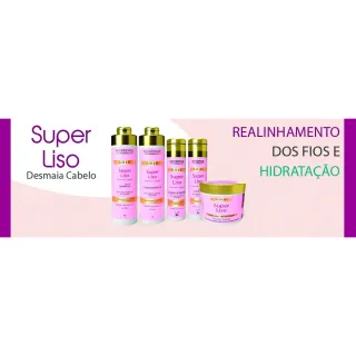Super Liso Efeito Desmaia Kit Shampoo e Condicionador - 300ml ou 1L - Protetor térmico 120ml