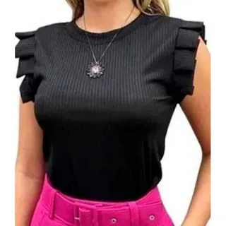 Manga Babado Blusinha Canelada - Único