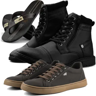 Chinelo Tiras Largas + Kit Bota Casual Perfuros e Sapatênis Masculino DHSHOES