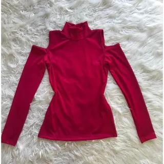 Blusa Manga Longa Feminina Básica Gola Alta Ombro Vazado De Fora - Marinho