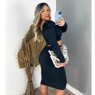 Conjunto Cropped Saia Midi Evangélico Princesa Manga Longa - Azul