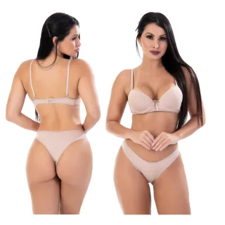 Lingerie Feminina Kit 3 Conjunto Jade Picon Calcinha e Sutiã - Cores Variadas - Preto