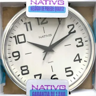 Relógio Nativo Metalizado Cromo Redondo de Parede 22,5cm - Vermelho